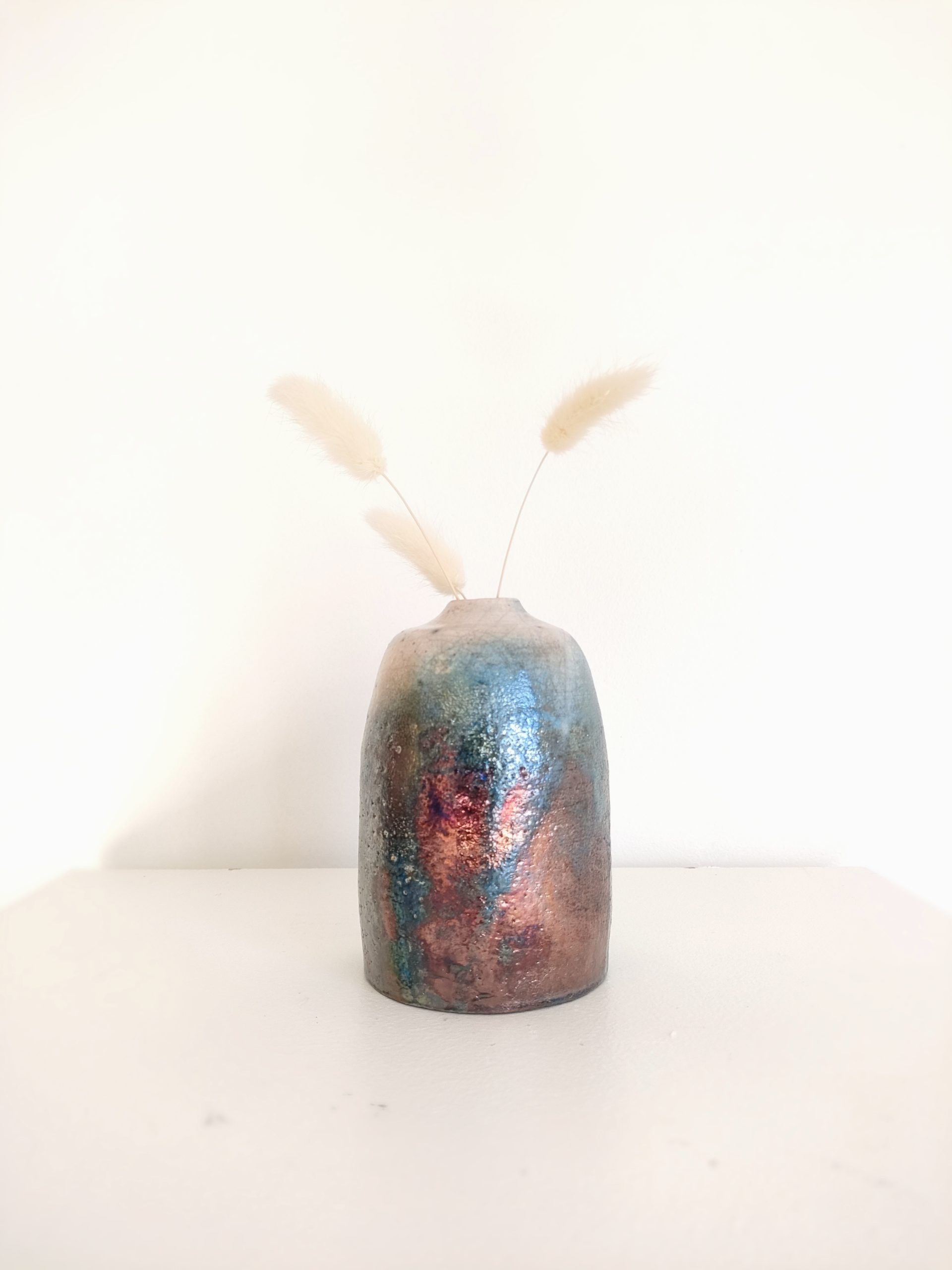 Grand Vase Raku Bleu et Rouge de Cuivre